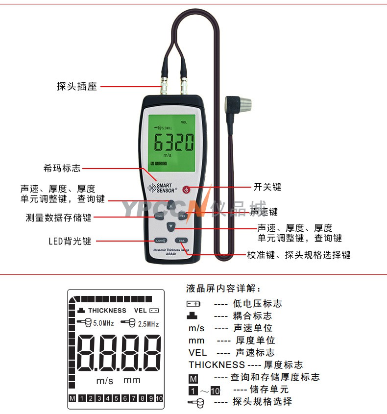 希玛AS840钢板钢材厚度仪超声波测厚仪 玻璃陶瓷高精度厚度检测器(图5)