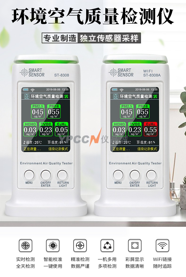 希玛ST8308甲醛检测仪PM2.5二氧化碳空气实时监测数显检测仪(图1)