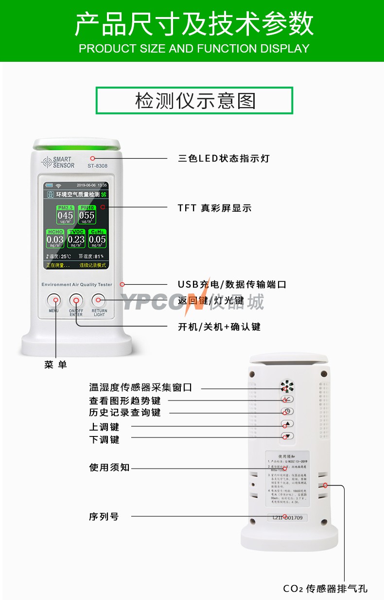 希玛ST8308甲醛检测仪PM2.5二氧化碳空气实时监测数显检测仪(图12)