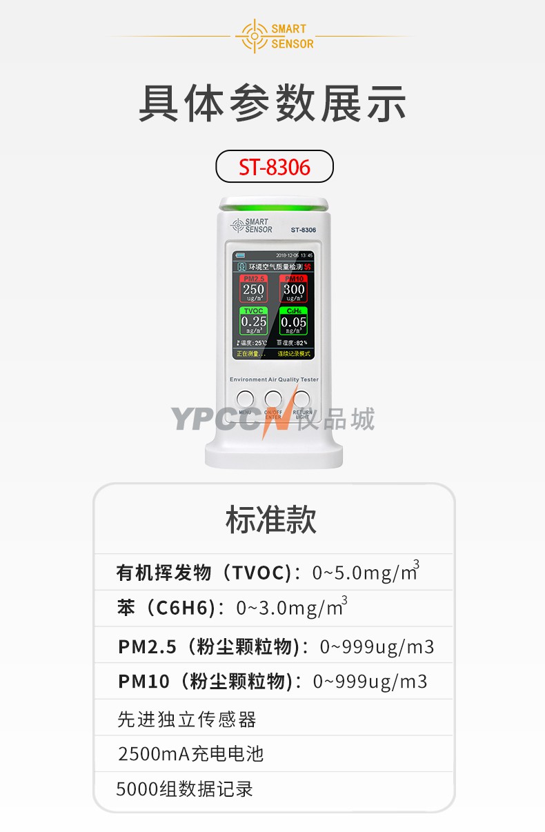希玛ST8306甲醛检测仪家用专业测甲醛室内二氧化碳空气质量测试仪(图2)