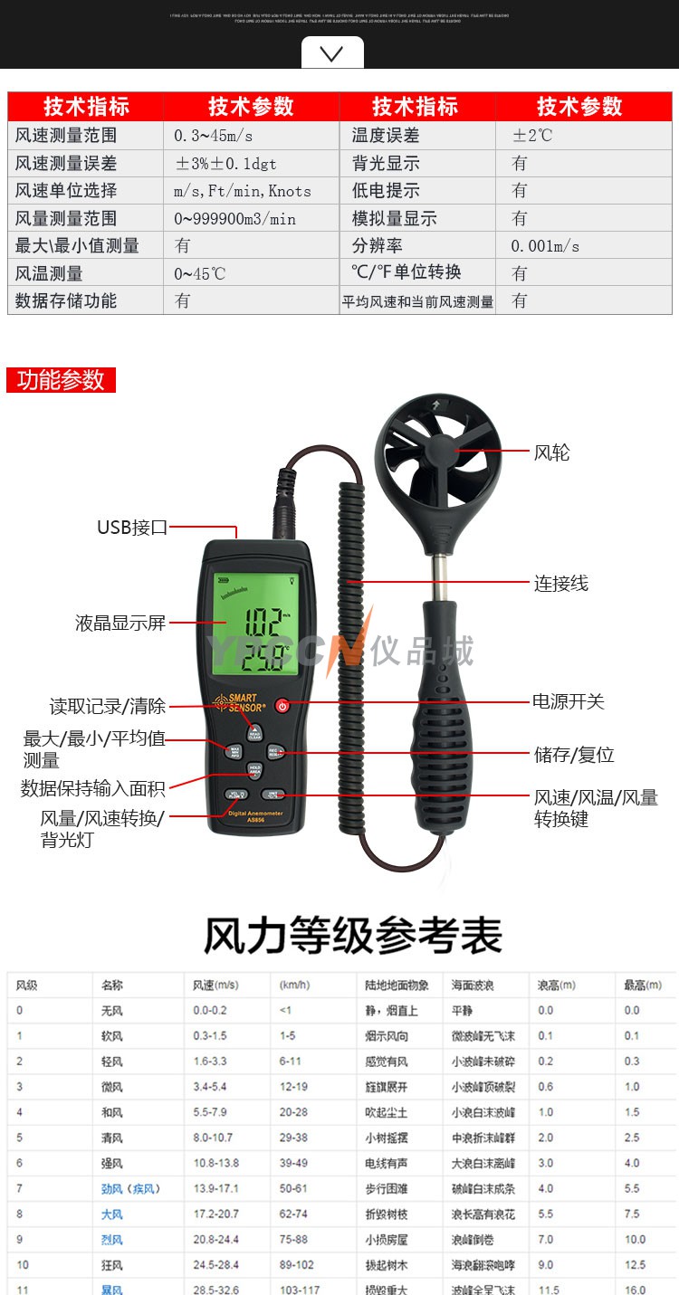 希玛AS856数字风速仪风轮式风温风量仪分体式风速测量仪(图5)