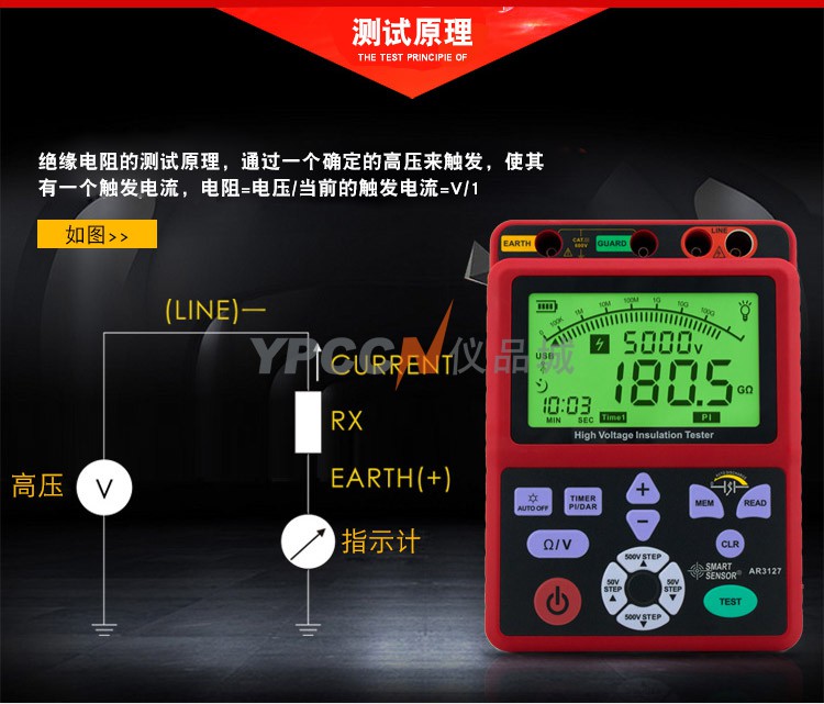 希玛 AR3127数字兆欧表 5000V高压绝缘电阻测试仪(图3)