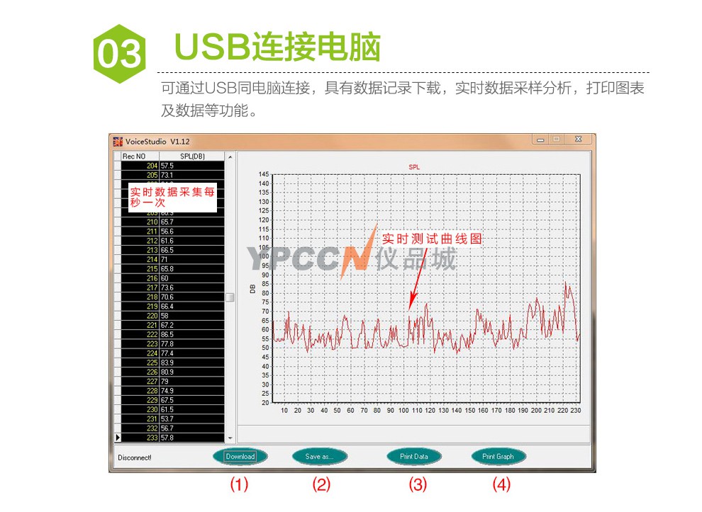 希玛AR854噪音计噪音测试计仪高精度分贝仪带存储(图4)